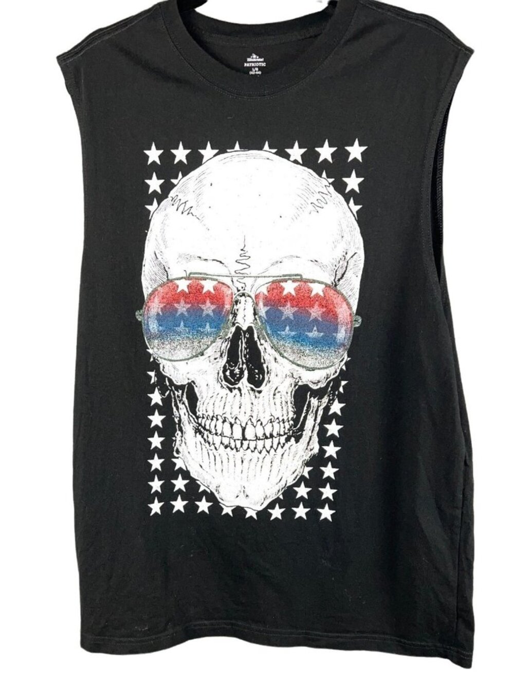 Way To Celebrate Patriotic Sleeveless Skull Graphic Mens Tank Top Black L 100% C